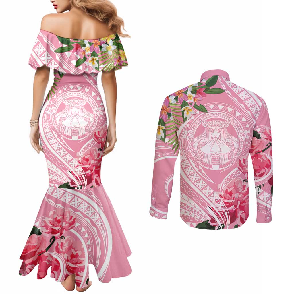 Aloha Hawaii Maui Couples Matching Mermaid Dress and Long Sleeve Button Shirt Goddess Lokelani Rose LT7 - Polynesian Pride