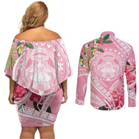 Aloha Hawaii Maui Couples Matching Off Shoulder Short Dress and Long Sleeve Button Shirt Goddess Lokelani Rose LT7 - Polynesian Pride