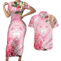 Aloha Hawaii Maui Couples Matching Short Sleeve Bodycon Dress and Hawaiian Shirt Goddess Lokelani Rose LT7 Pink - Polynesian Pride
