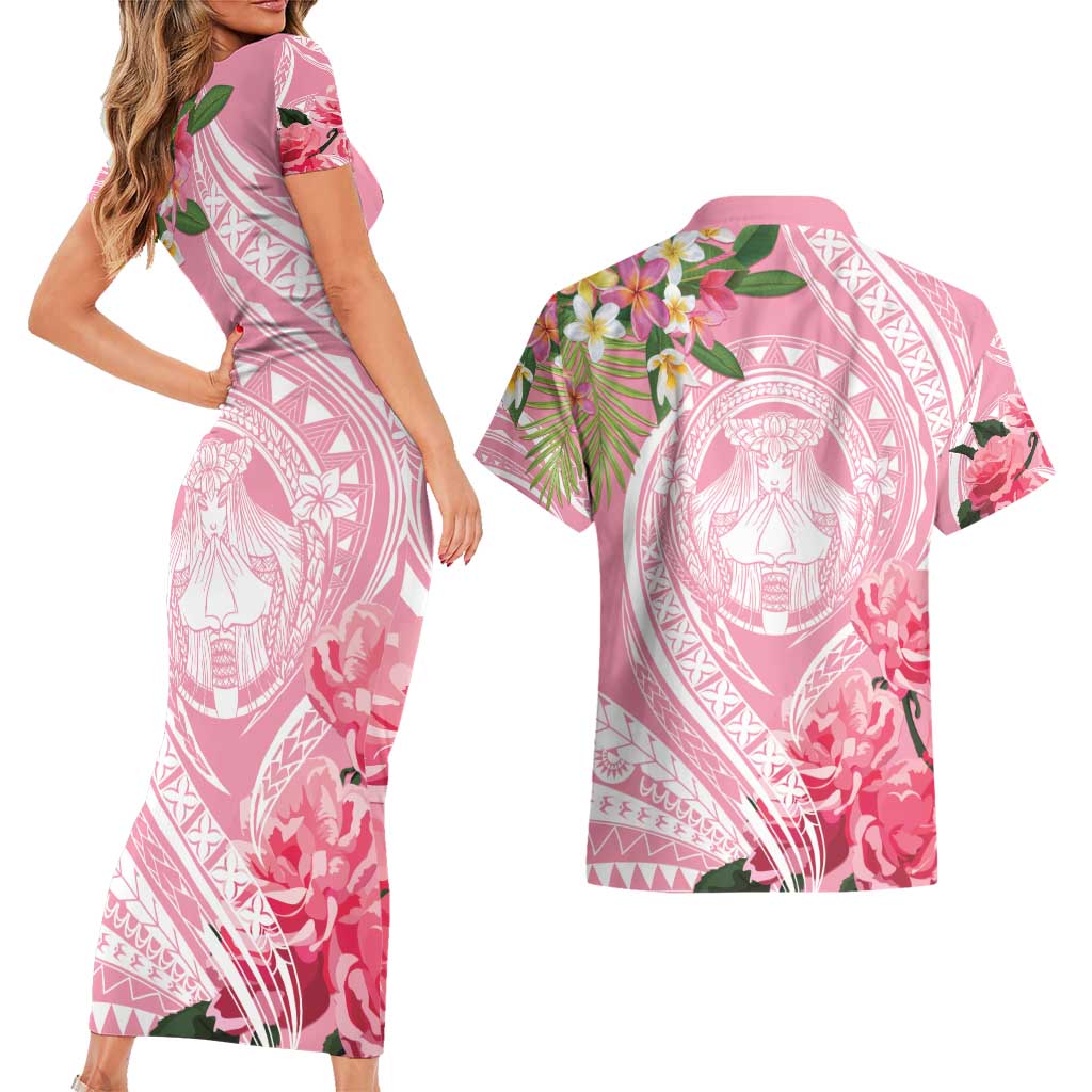Aloha Hawaii Maui Couples Matching Short Sleeve Bodycon Dress and Hawaiian Shirt Goddess Lokelani Rose LT7 - Polynesian Pride