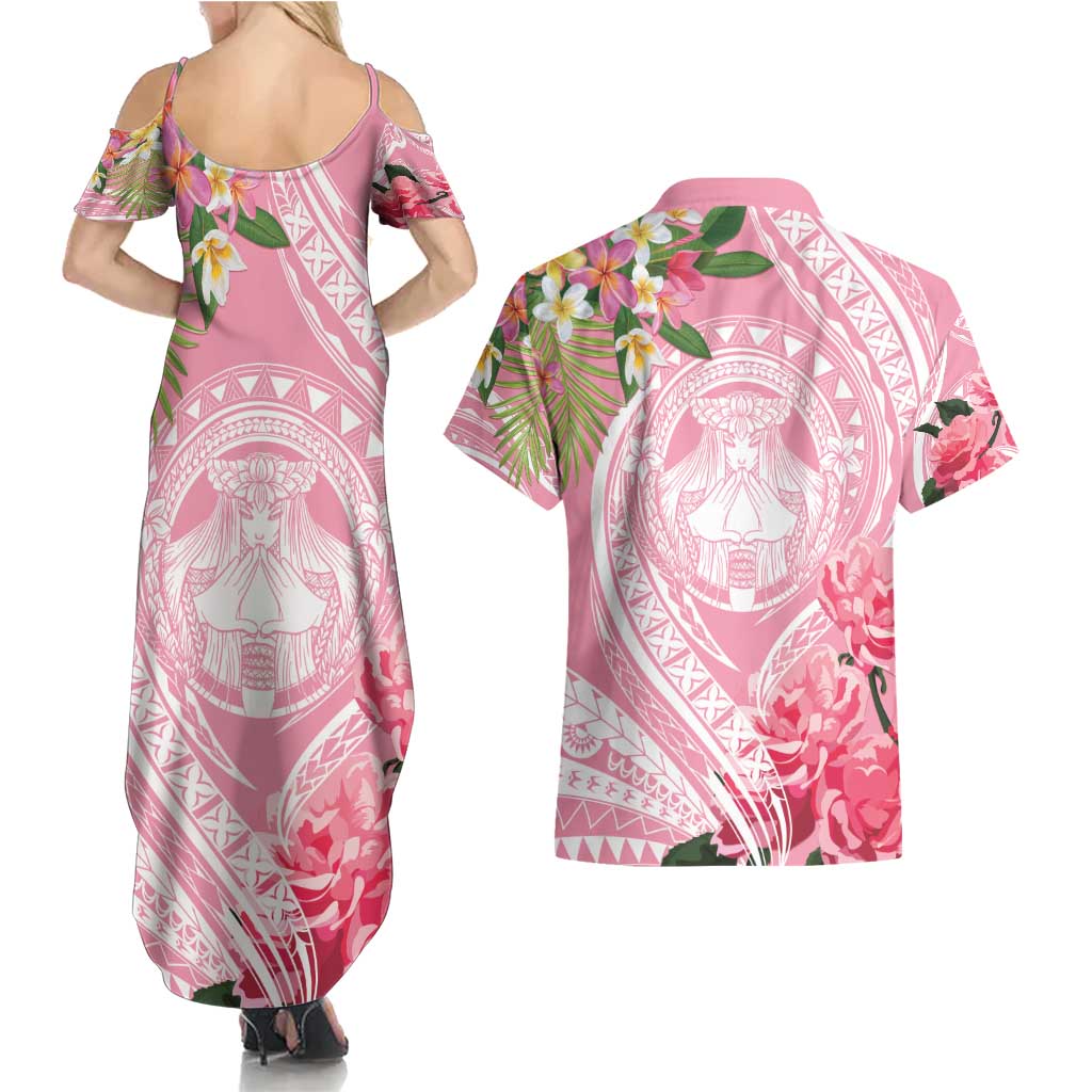 Aloha Hawaii Maui Couples Matching Summer Maxi Dress and Hawaiian Shirt Goddess Lokelani Rose LT7 - Polynesian Pride