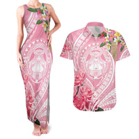 Aloha Hawaii Maui Couples Matching Tank Maxi Dress and Hawaiian Shirt Goddess Lokelani Rose LT7 Pink - Polynesian Pride