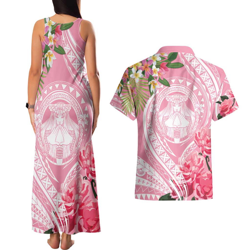 Aloha Hawaii Maui Couples Matching Tank Maxi Dress and Hawaiian Shirt Goddess Lokelani Rose LT7 - Polynesian Pride