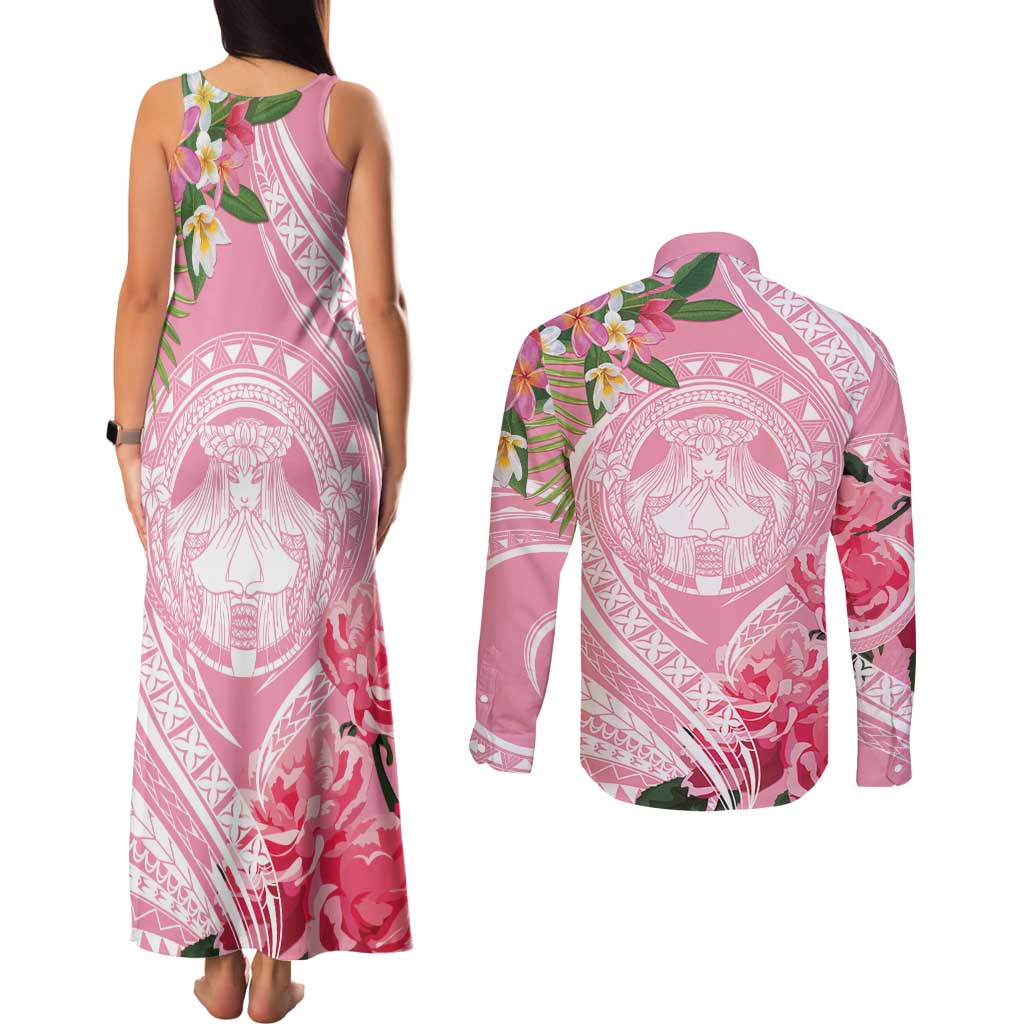 Aloha Hawaii Maui Couples Matching Tank Maxi Dress and Long Sleeve Button Shirt Goddess Lokelani Rose LT7 - Polynesian Pride