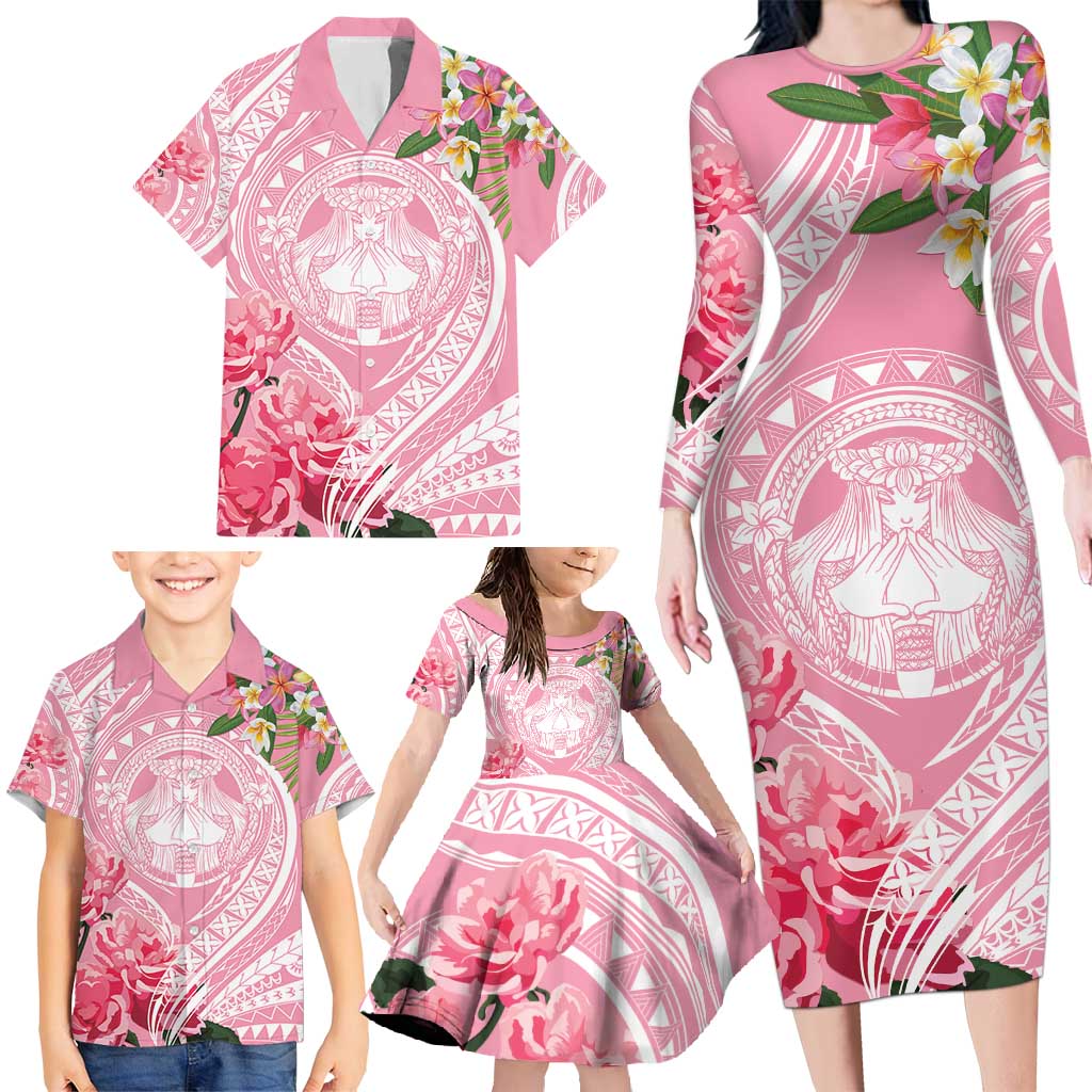 Aloha Hawaii Maui Family Matching Long Sleeve Bodycon Dress and Hawaiian Shirt Goddess Lokelani Rose LT7 - Polynesian Pride