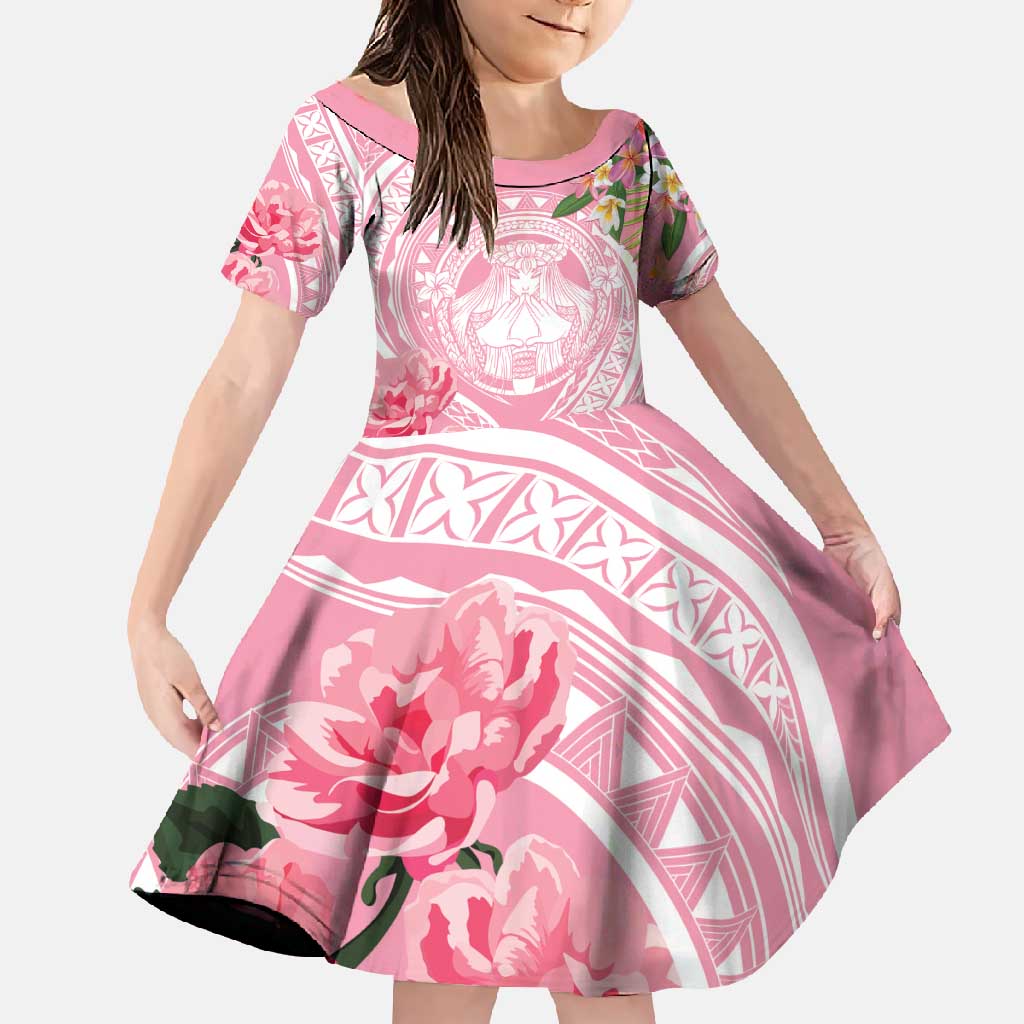 Aloha Hawaii Maui Family Matching Mermaid Dress and Hawaiian Shirt Goddess Lokelani Rose LT7 Daughter's Dress Pink - Polynesian Pride