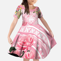 Aloha Hawaii Maui Family Matching Off Shoulder Maxi Dress and Hawaiian Shirt Goddess Lokelani Rose LT7 Daughter's Dress Pink - Polynesian Pride