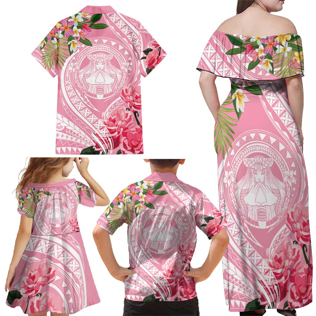 Aloha Hawaii Maui Family Matching Off Shoulder Maxi Dress and Hawaiian Shirt Goddess Lokelani Rose LT7 - Polynesian Pride