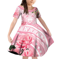Aloha Hawaii Maui Family Matching Off Shoulder Short Dress and Hawaiian Shirt Goddess Lokelani Rose LT7 Daughter's Dress Pink - Polynesian Pride