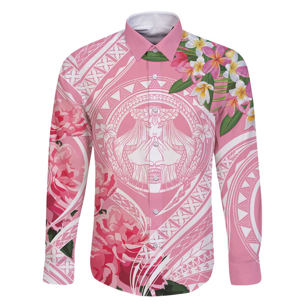 Aloha Hawaii Maui Family Matching Puletasi and Hawaiian Shirt Goddess Lokelani Rose LT7 Dad's Shirt - Long Sleeve Pink - Polynesian Pride