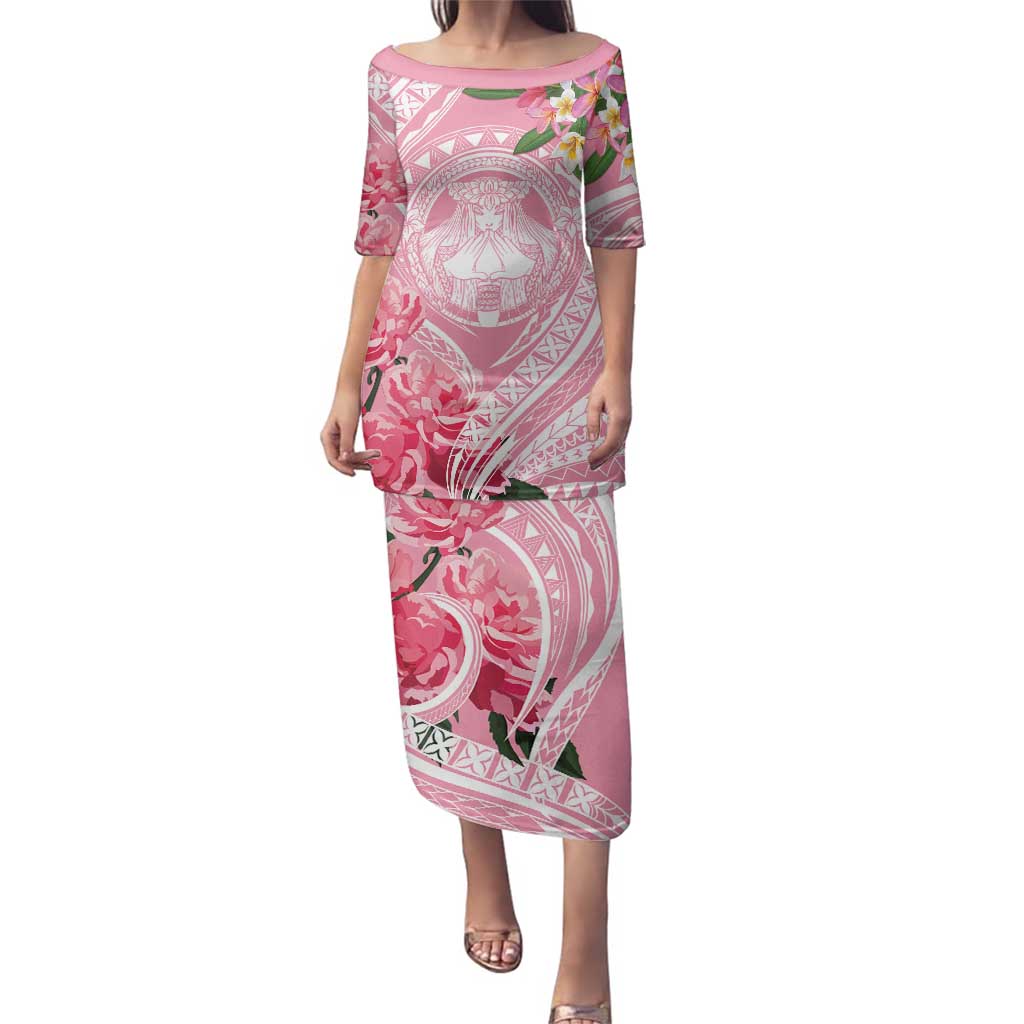 Aloha Hawaii Maui Family Matching Puletasi and Hawaiian Shirt Goddess Lokelani Rose LT7 Mom's Dress Pink - Polynesian Pride