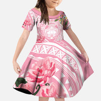 Aloha Hawaii Maui Family Matching Short Sleeve Bodycon Dress and Hawaiian Shirt Goddess Lokelani Rose LT7 Daughter's Dress Pink - Polynesian Pride