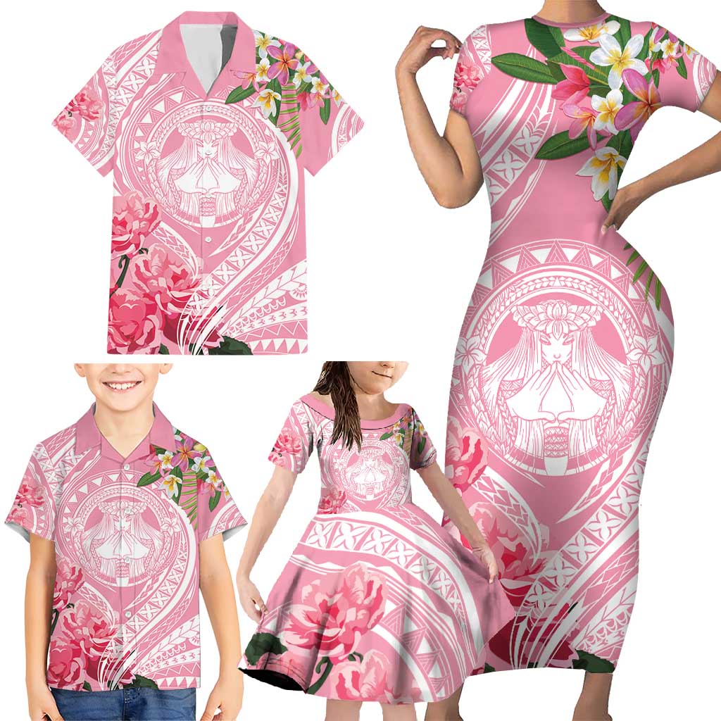 Aloha Hawaii Maui Family Matching Short Sleeve Bodycon Dress and Hawaiian Shirt Goddess Lokelani Rose LT7 - Polynesian Pride