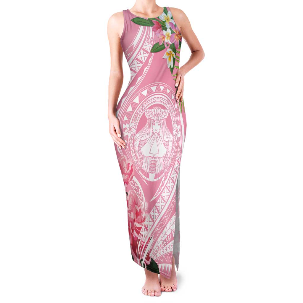 Aloha Hawaii Maui Family Matching Tank Maxi Dress and Hawaiian Shirt Goddess Lokelani Rose LT7 Mom's Dress Pink - Polynesian Pride
