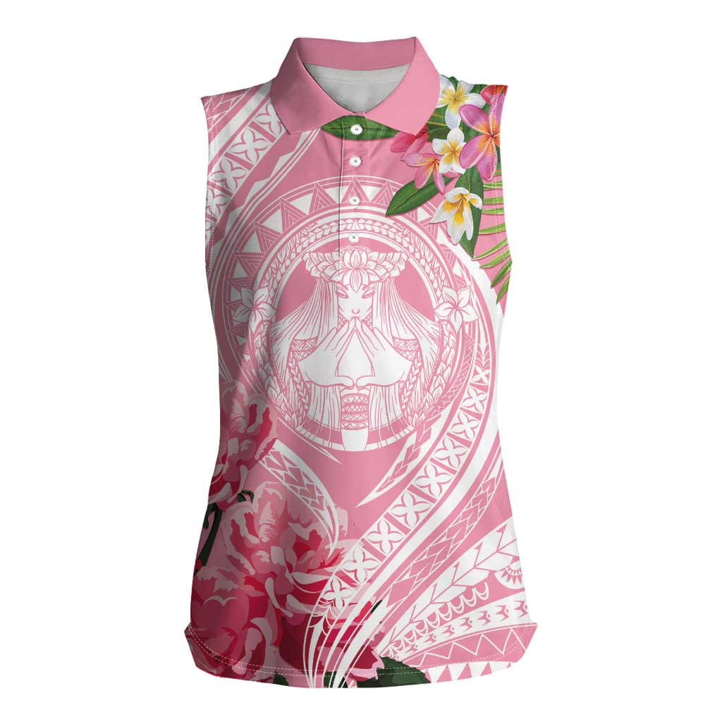 Aloha Hawaii Maui Women Sleeveless Polo Shirt Goddess Lokelani Rose LT7 Female Pink - Polynesian Pride