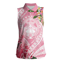 Aloha Hawaii Maui Women Sleeveless Polo Shirt Goddess Lokelani Rose LT7 Female Pink - Polynesian Pride
