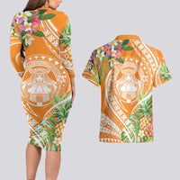 Aloha Hawaii Lanai Couples Matching Long Sleeve Bodycon Dress and Hawaiian Shirt Frangipani Mix Pineapple LT7 - Polynesian Pride