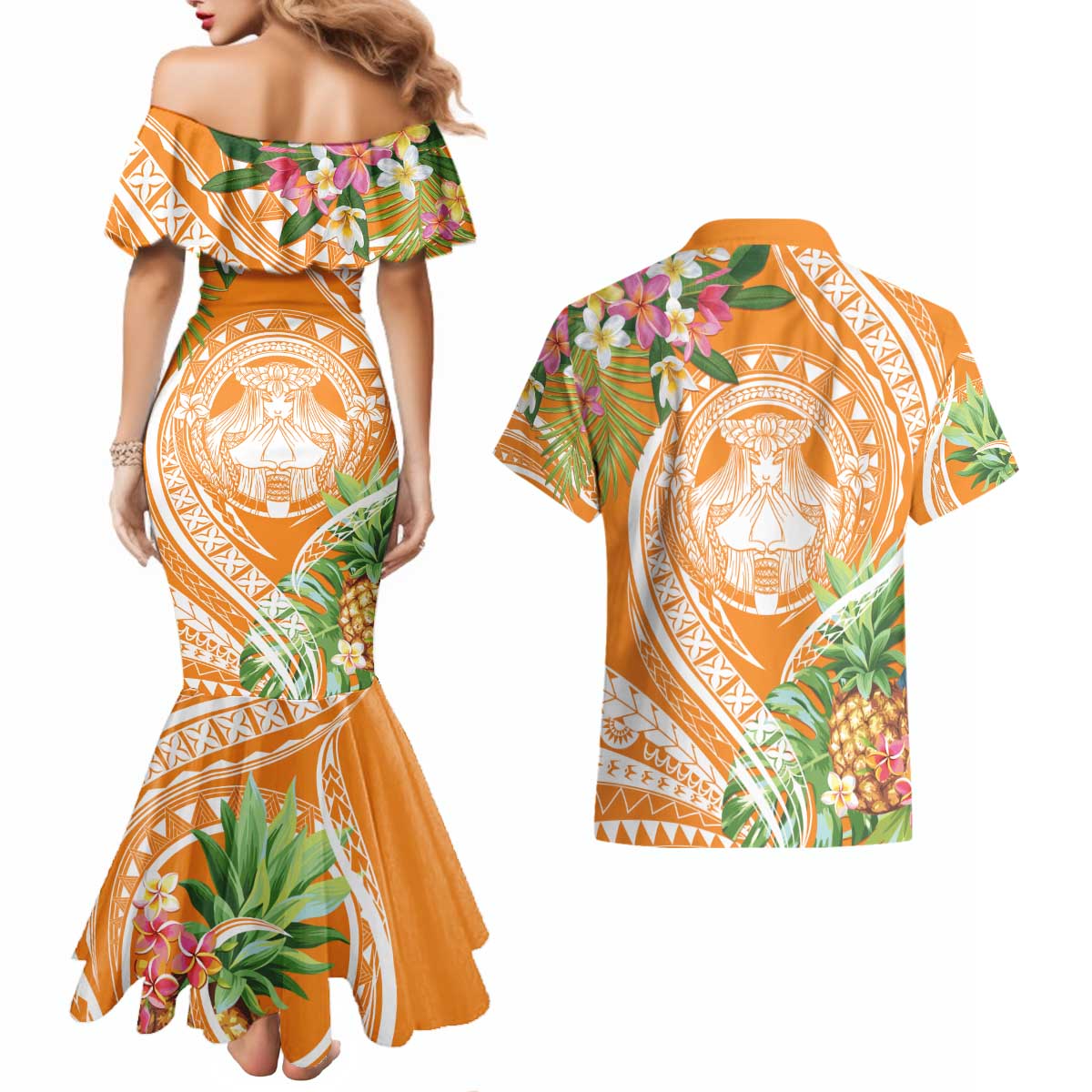 Aloha Hawaii Lanai Couples Matching Mermaid Dress and Hawaiian Shirt Frangipani Mix Pineapple LT7 - Polynesian Pride
