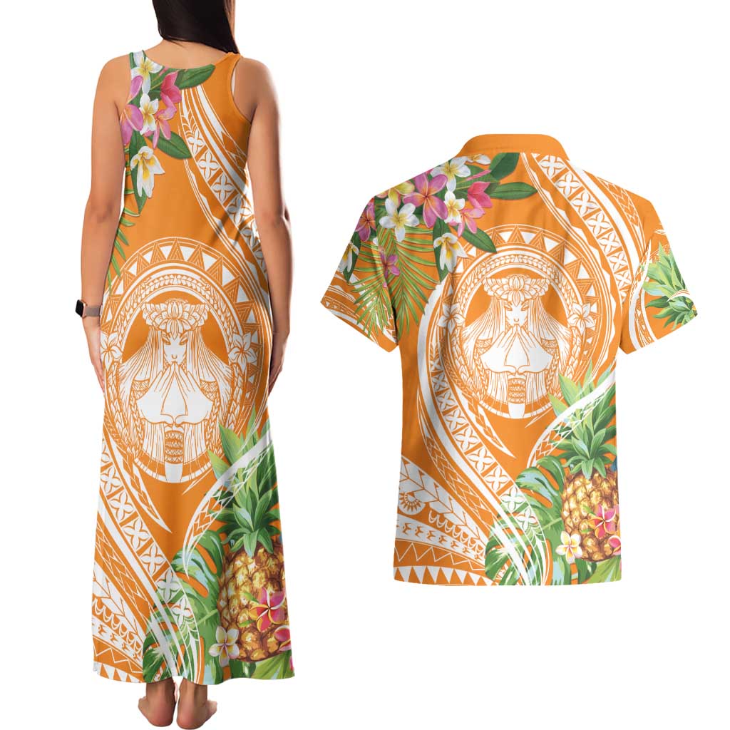 Aloha Hawaii Lanai Couples Matching Tank Maxi Dress and Hawaiian Shirt Frangipani Mix Pineapple LT7 - Polynesian Pride