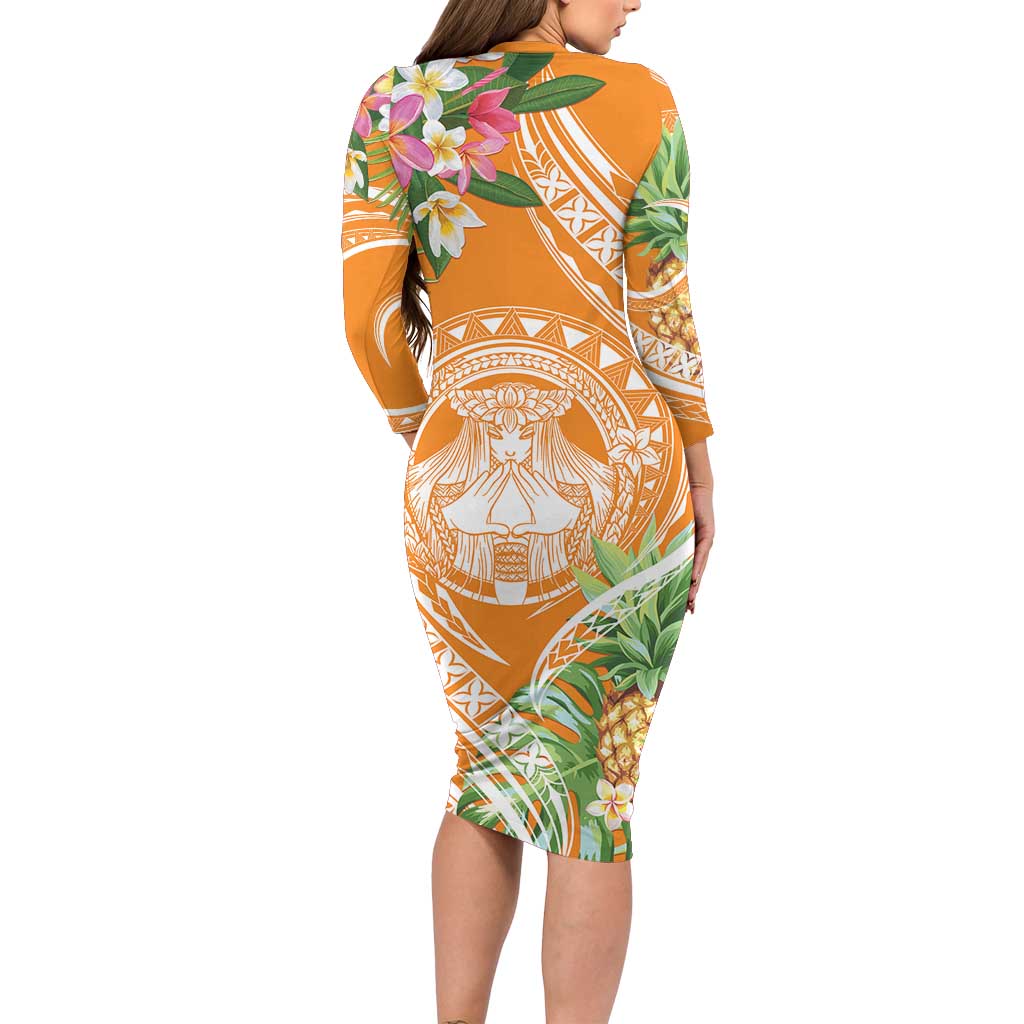 Aloha Hawaii Lanai Family Matching Long Sleeve Bodycon Dress and Hawaiian Shirt Frangipani Mix Pineapple LT7 - Polynesian Pride