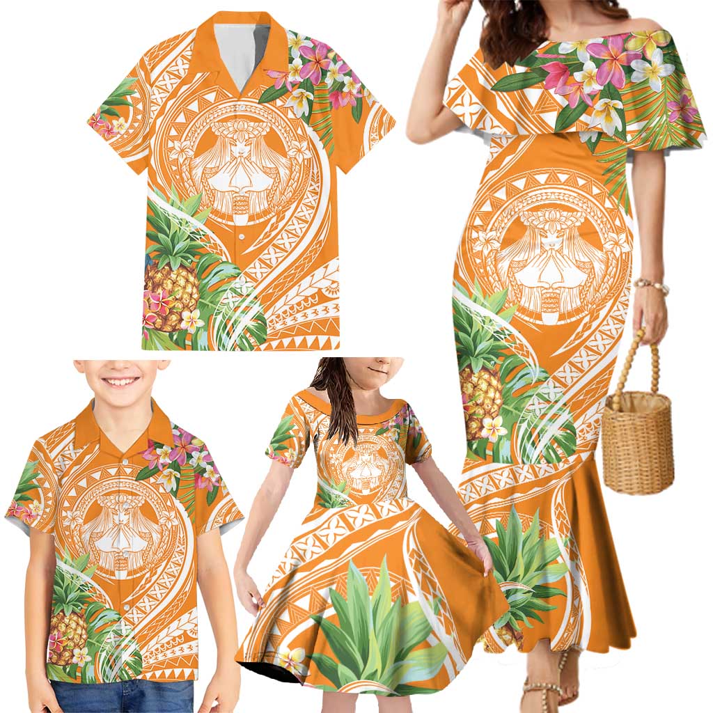 Aloha Hawaii Lanai Family Matching Mermaid Dress and Hawaiian Shirt Frangipani Mix Pineapple LT7 - Polynesian Pride