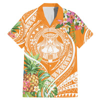 Aloha Hawaii Lanai Family Matching Mermaid Dress and Hawaiian Shirt Frangipani Mix Pineapple LT7 Dad's Shirt - Short Sleeve Orange - Polynesian Pride
