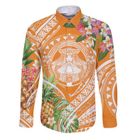 Aloha Hawaii Lanai Family Matching Mermaid Dress and Hawaiian Shirt Frangipani Mix Pineapple LT7 Dad's Shirt - Long Sleeve Orange - Polynesian Pride