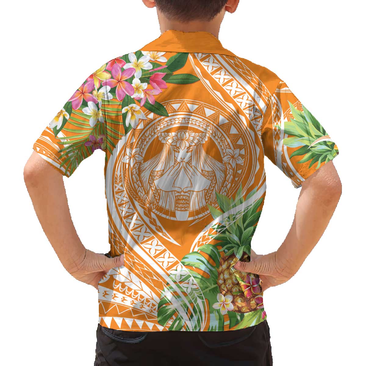 Aloha Hawaii Lanai Family Matching Off The Shoulder Long Sleeve Dress and Hawaiian Shirt Frangipani Mix Pineapple LT7 - Polynesian Pride
