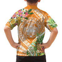 Aloha Hawaii Lanai Family Matching Off Shoulder Maxi Dress and Hawaiian Shirt Frangipani Mix Pineapple LT7 - Polynesian Pride