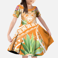 Aloha Hawaii Lanai Family Matching Off Shoulder Maxi Dress and Hawaiian Shirt Frangipani Mix Pineapple LT7 Daughter's Dress Orange - Polynesian Pride
