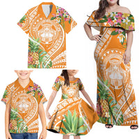 Aloha Hawaii Lanai Family Matching Off Shoulder Maxi Dress and Hawaiian Shirt Frangipani Mix Pineapple LT7 - Polynesian Pride