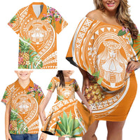 Aloha Hawaii Lanai Family Matching Off Shoulder Short Dress and Hawaiian Shirt Frangipani Mix Pineapple LT7 - Polynesian Pride