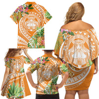 Aloha Hawaii Lanai Family Matching Off Shoulder Short Dress and Hawaiian Shirt Frangipani Mix Pineapple LT7 - Polynesian Pride