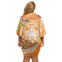 Aloha Hawaii Lanai Family Matching Off Shoulder Short Dress and Hawaiian Shirt Frangipani Mix Pineapple LT7 - Polynesian Pride
