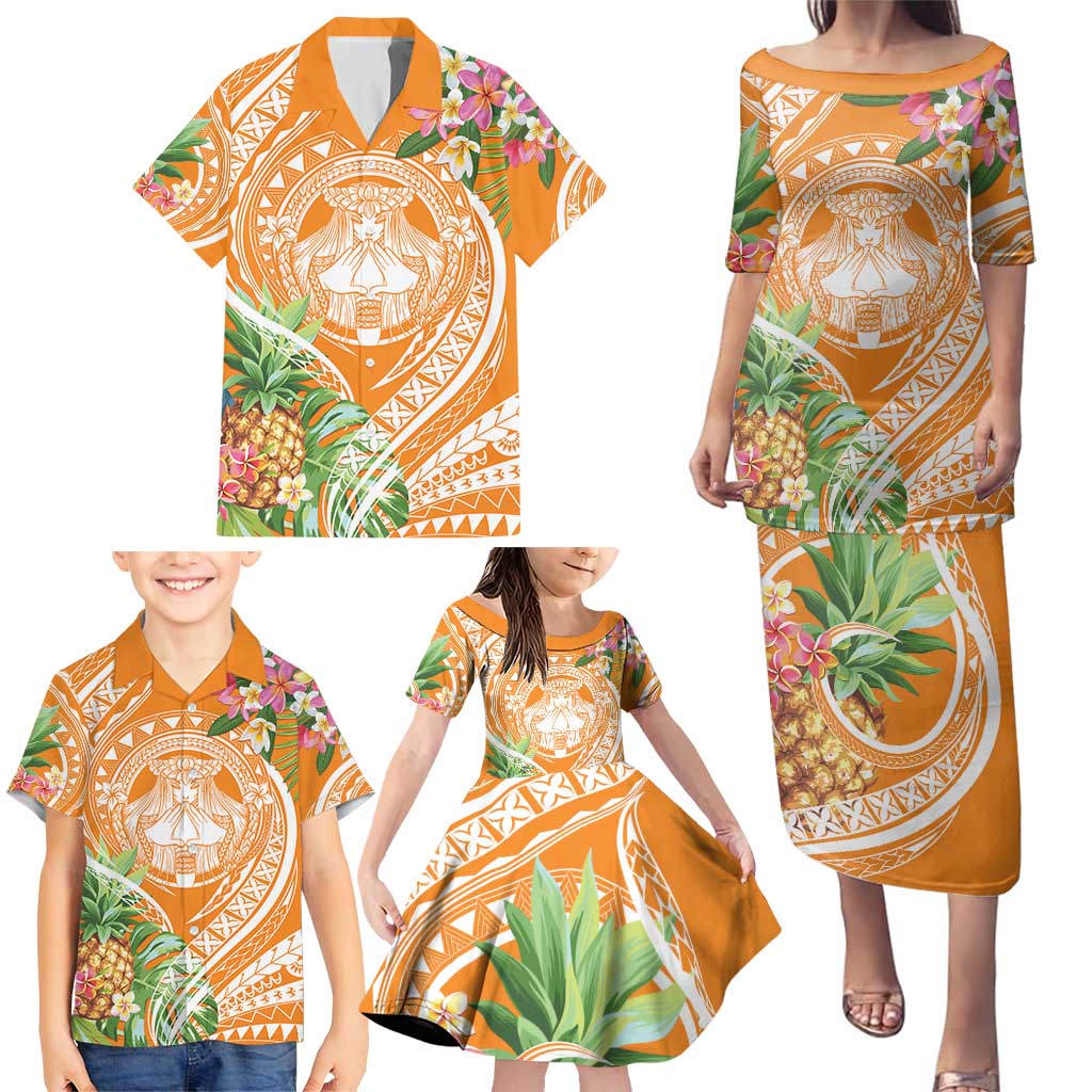 Aloha Hawaii Lanai Family Matching Puletasi and Hawaiian Shirt Frangipani Mix Pineapple LT7 - Polynesian Pride