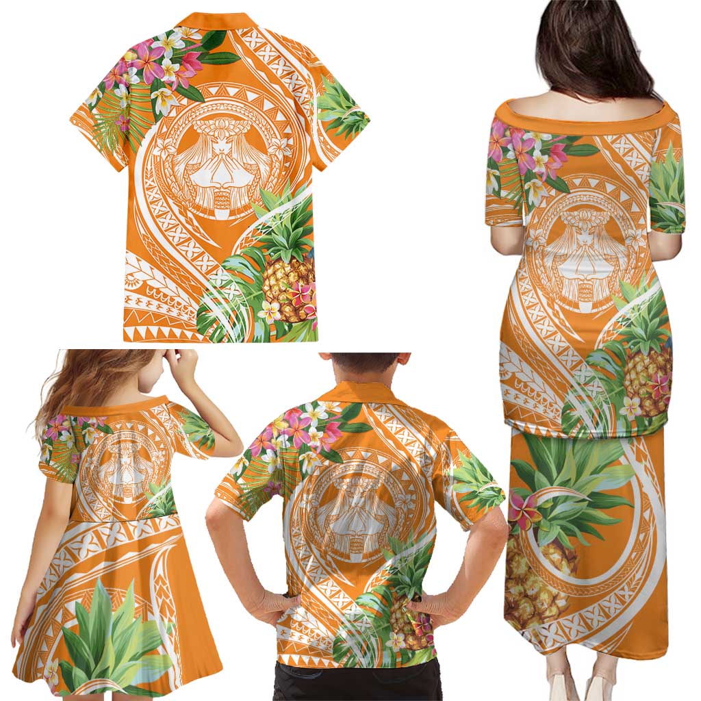 Aloha Hawaii Lanai Family Matching Puletasi and Hawaiian Shirt Frangipani Mix Pineapple LT7 - Polynesian Pride