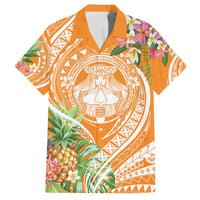 Aloha Hawaii Lanai Family Matching Puletasi and Hawaiian Shirt Frangipani Mix Pineapple LT7 Dad's Shirt - Short Sleeve Orange - Polynesian Pride