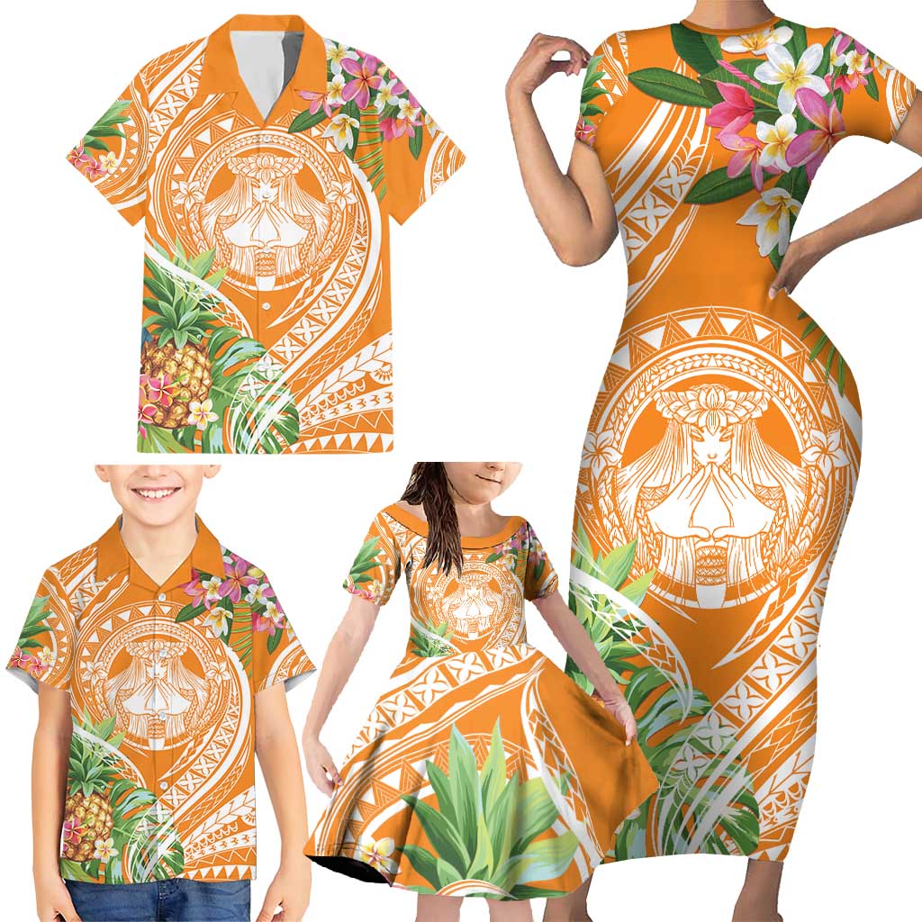 Aloha Hawaii Lanai Family Matching Short Sleeve Bodycon Dress and Hawaiian Shirt Frangipani Mix Pineapple LT7 - Polynesian Pride