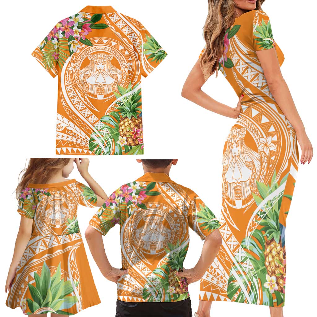Aloha Hawaii Lanai Family Matching Short Sleeve Bodycon Dress and Hawaiian Shirt Frangipani Mix Pineapple LT7 - Polynesian Pride