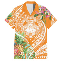 Aloha Hawaii Lanai Family Matching Short Sleeve Bodycon Dress and Hawaiian Shirt Frangipani Mix Pineapple LT7 Dad's Shirt - Short Sleeve Orange - Polynesian Pride