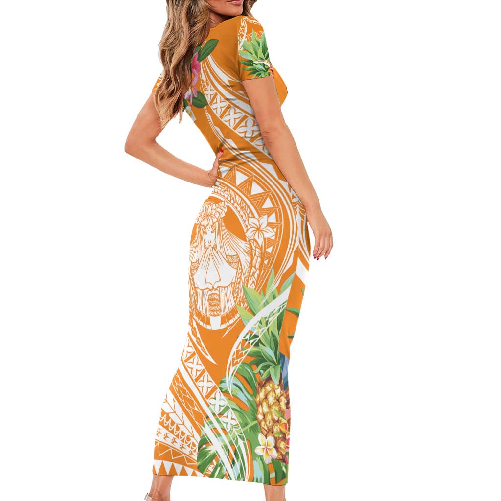 Aloha Hawaii Lanai Family Matching Short Sleeve Bodycon Dress and Hawaiian Shirt Frangipani Mix Pineapple LT7 - Polynesian Pride