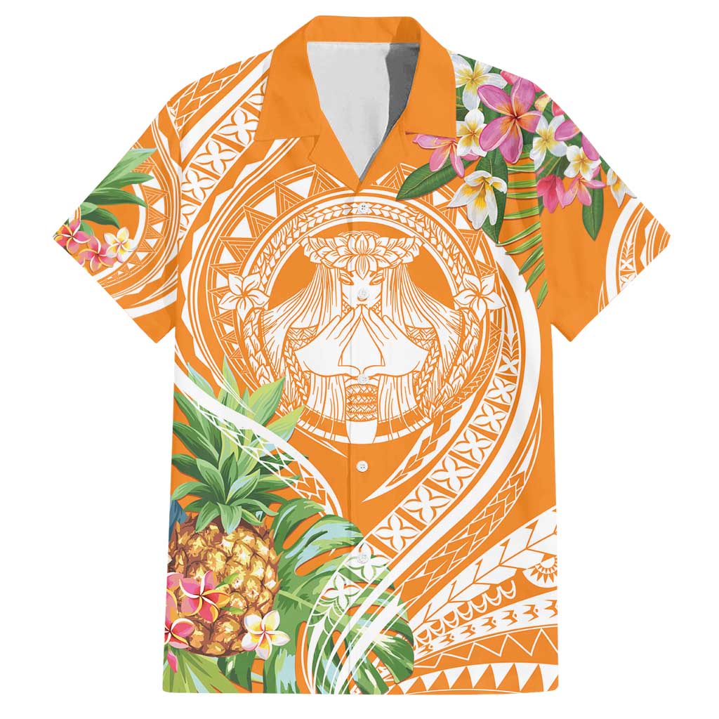 Aloha Hawaii Lanai Family Matching Summer Maxi Dress and Hawaiian Shirt Frangipani Mix Pineapple LT7 Dad's Shirt - Short Sleeve Orange - Polynesian Pride