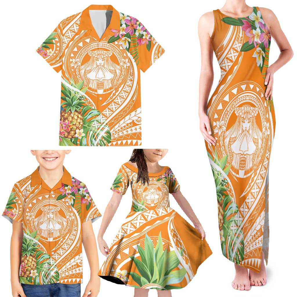 Aloha Hawaii Lanai Family Matching Tank Maxi Dress and Hawaiian Shirt Frangipani Mix Pineapple LT7 - Polynesian Pride