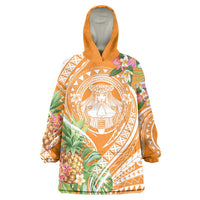 Aloha Hawaii Lanai Wearable Blanket Hoodie Frangipani Mix Pineapple LT7 One Size Orange - Polynesian Pride