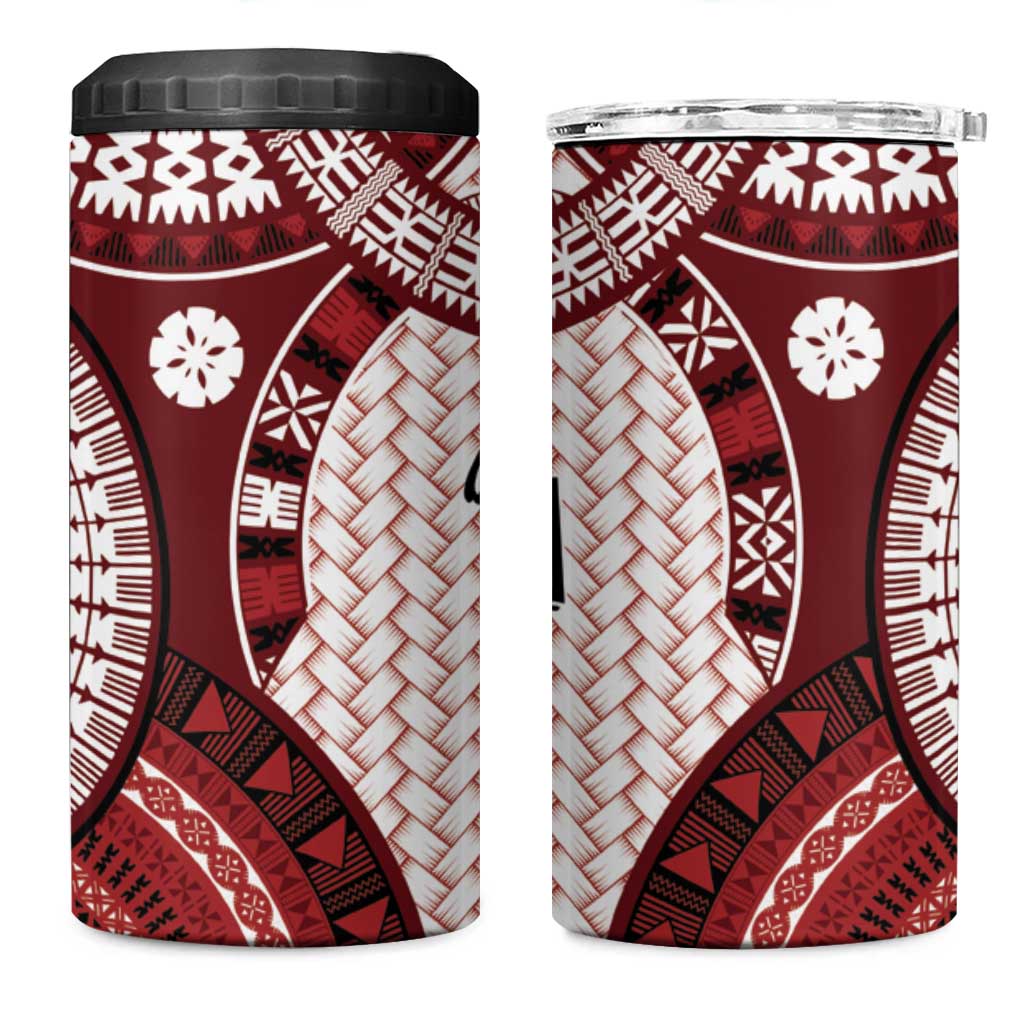 Bula Fiji Vintage 4 in 1 Can Cooler Tumbler Scarlet Masi Motifs LT7 One Size: 16 oz Scarlet - Polynesian Pride