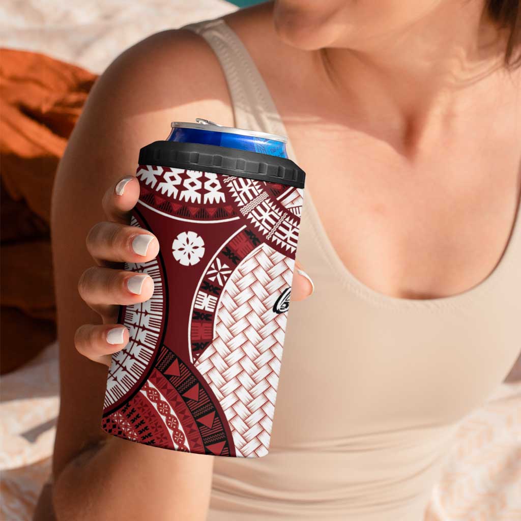 Bula Fiji Vintage 4 in 1 Can Cooler Tumbler Scarlet Masi Motifs LT7 - Polynesian Pride