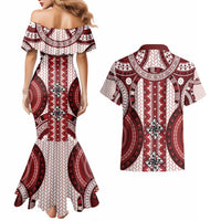 Bula Fiji Vintage Couples Matching Mermaid Dress and Hawaiian Shirt Scarlet Masi Motifs LT7 - Polynesian Pride