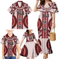 Bula Fiji Vintage Family Matching Mermaid Dress and Hawaiian Shirt Scarlet Masi Motifs LT7 - Polynesian Pride