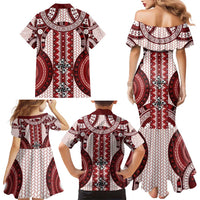 Bula Fiji Vintage Family Matching Mermaid Dress and Hawaiian Shirt Scarlet Masi Motifs LT7 - Polynesian Pride