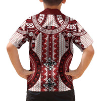 Bula Fiji Vintage Family Matching Off The Shoulder Long Sleeve Dress and Hawaiian Shirt Scarlet Masi Motifs LT7 - Polynesian Pride